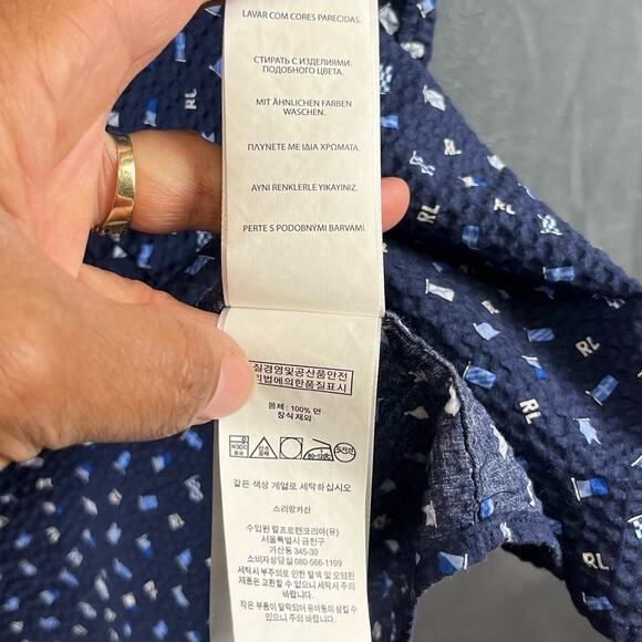 Polo Ralph Lauren Seersucker Casual Button-Down Shirt All Over Print Flags Large - Picture 7 of 12